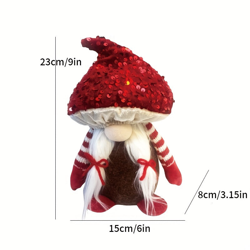 Christmas Doll Decoration Sequin Red Mushroom Ornament Gift