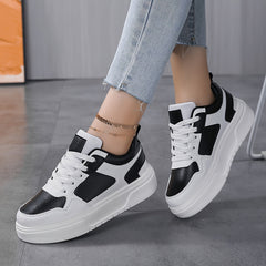 Women's Chunky Faux Leather Sneakers for Outdoor Sports