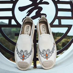 Men's Chinese Style Embroidered Canvas Loafers Slip Ons