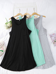 3 Pack Plus Size Nightdress Set Women's Plus Solid Round Neck