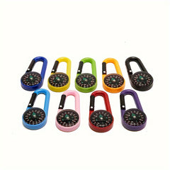 2pcs Small Metal Buckle With Compass Keychain For Camping Hiking Adventure