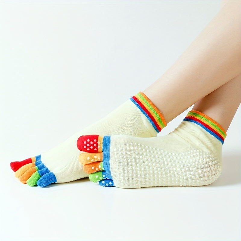 Toddler Girls Colorful Yoga Anti-Skid Socks, Breathable Comfy Five Finger