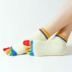 Toddler Girls Colorful Yoga Anti-Skid Socks, Breathable Comfy Five Finger