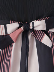 Girls Casual Sleeveless Jumpsuit Striped Bottom With Belt