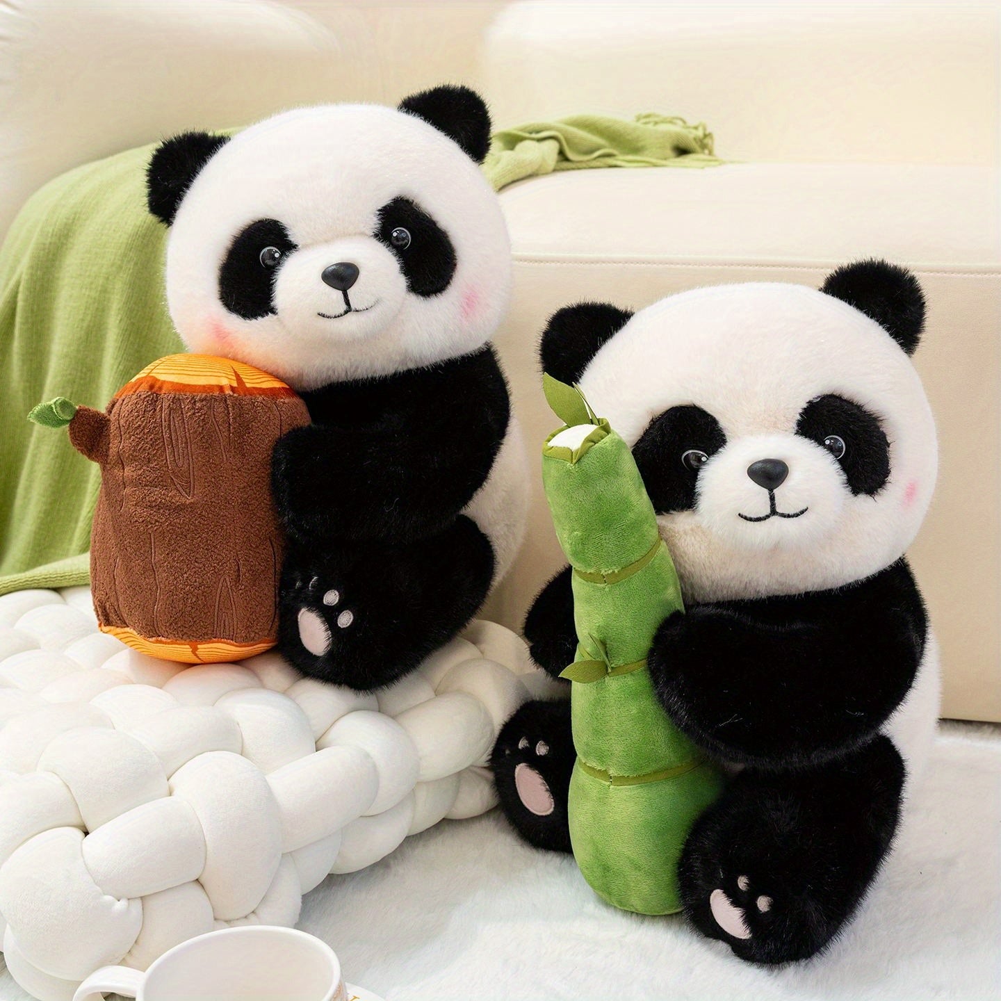 4 Style Panda Plush Toys 9 84in Soft Stuffed Animals Bamboo Stump Leaf Pillow