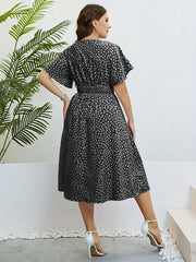Butterfly Sleeve Surplice Neck Waist Pleated Dress