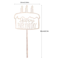 Wooden Happy Birthday Cake Candle Topper Dessert Table Decoration