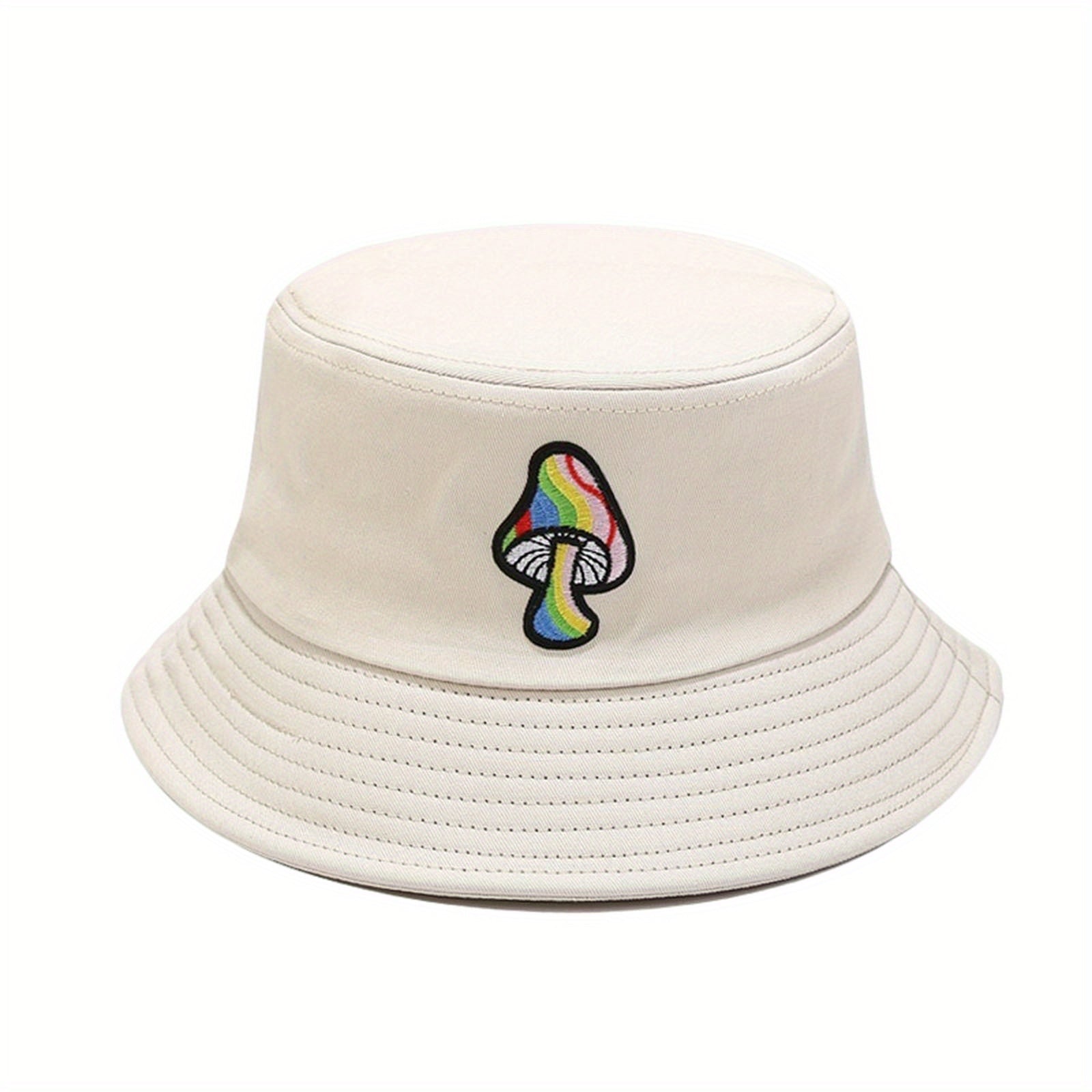 Mushroom Embroidery Bucket Hat Breathable Fisherman Cap