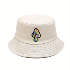 Mushroom Embroidery Bucket Hat Breathable Fisherman Cap