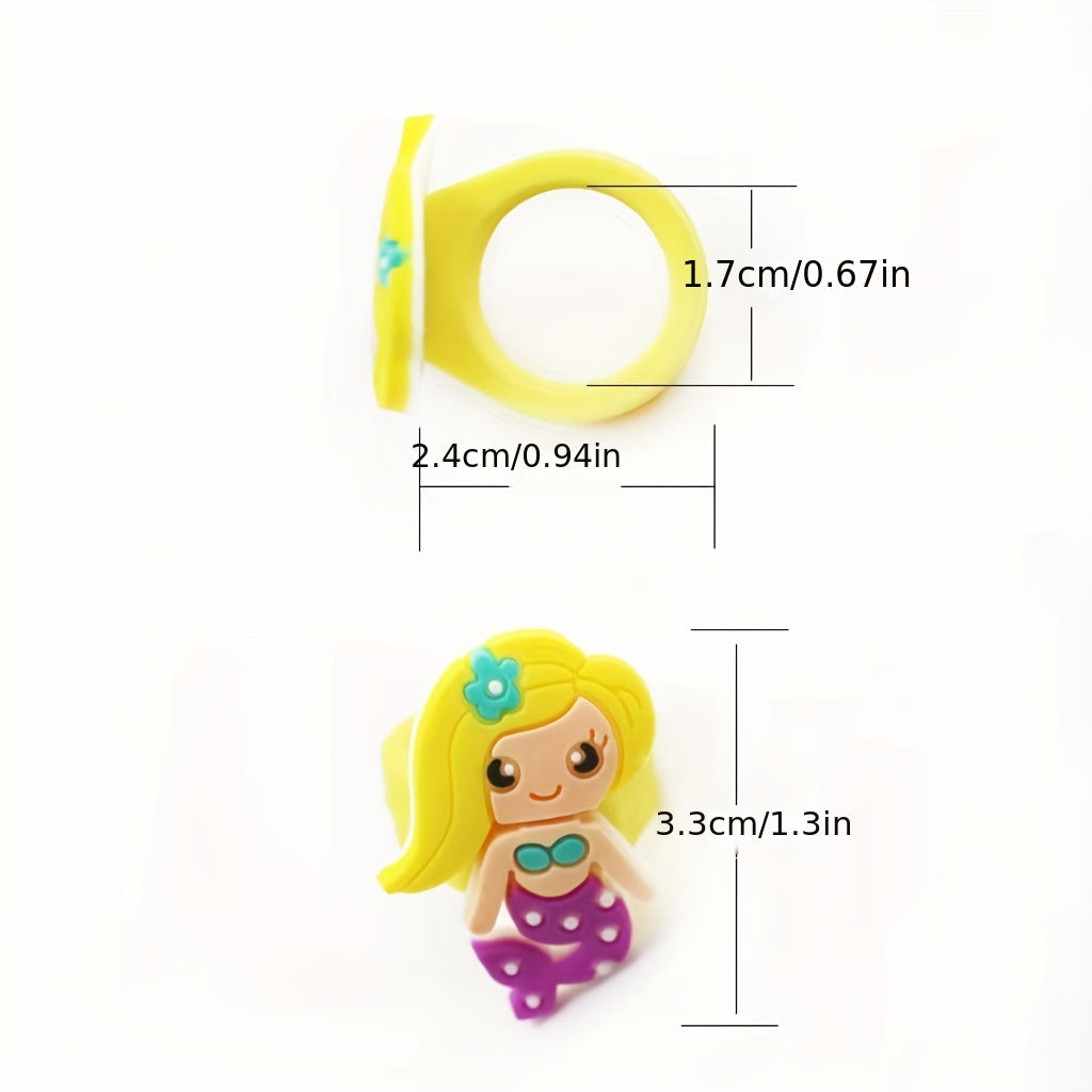 6pcs Cartoon Mermaid Silicone Ring Jewelry for Kids