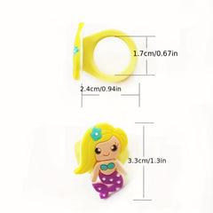 6pcs Cartoon Mermaid Silicone Ring Jewelry for Kids