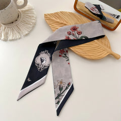 Flower Print Skinny Scarf Neckerchief Hair Ribbon Decorative Twilly Scarf