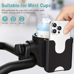 Stroller Cup Holder with Phone Case 2 in 1 Storage Rack
