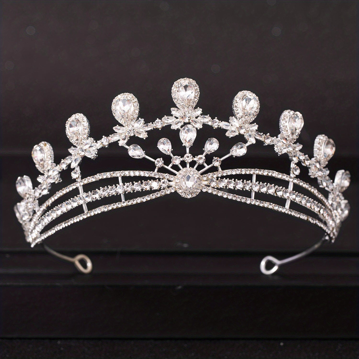 Silvery Crystal Queen Crown Tiara Rhinestone Wedding Tiaras Women Prom Crowns