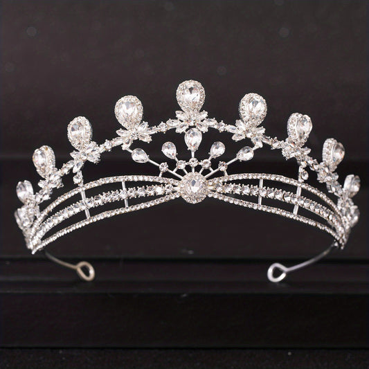 Silvery Crystal Queen Crown Tiara Rhinestone Wedding Tiaras Women Prom Crowns