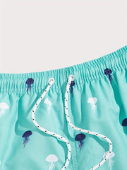 Jellyfish Print Tropical Drawstring Swim Trunk Men's Board Shorts