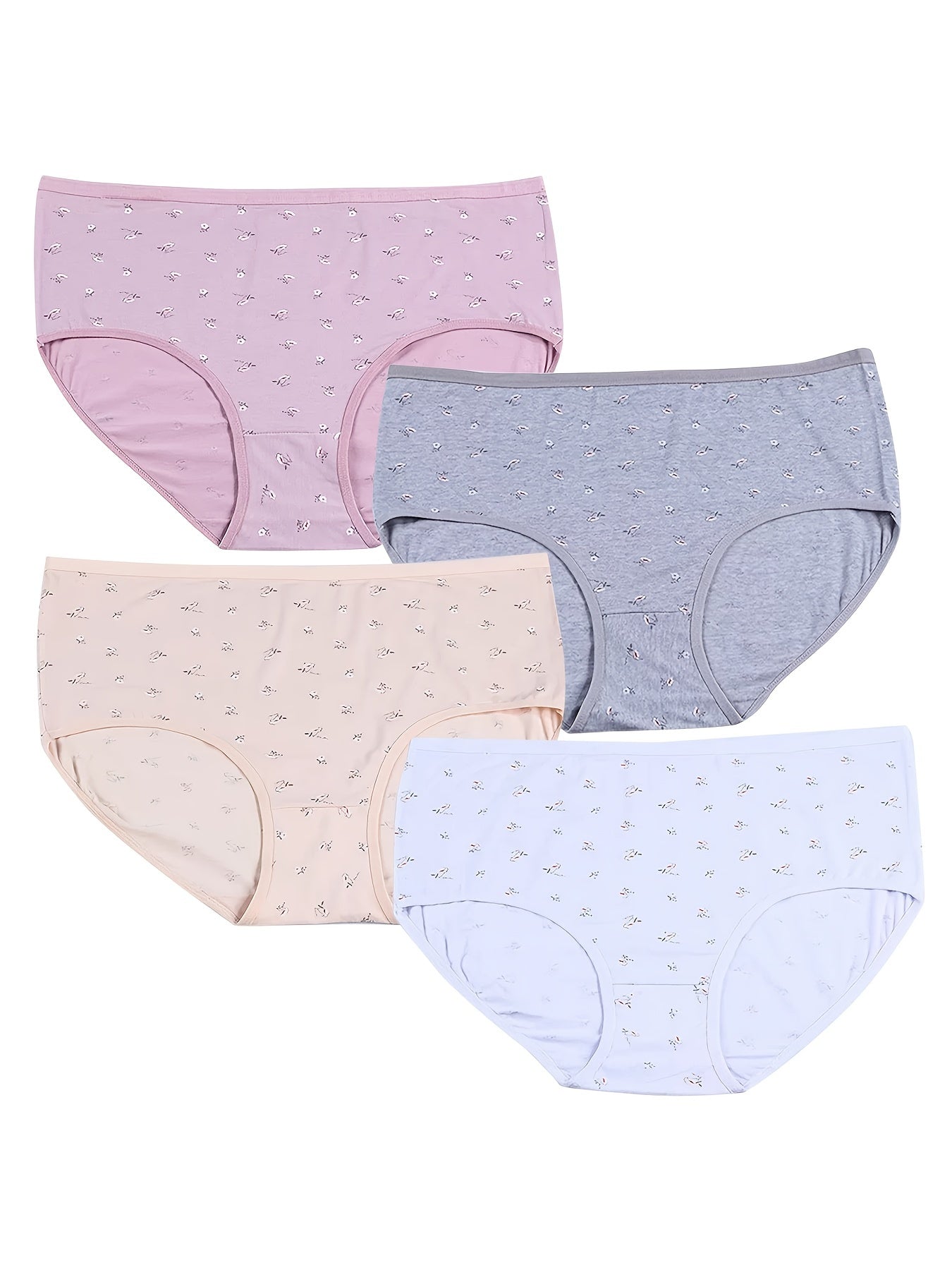 Women's Plus Ditsy Floral Print Panties Set, 4 Pack