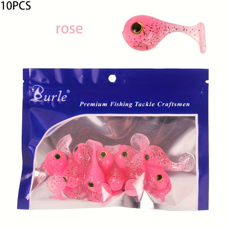10pcs Mini Large Head T-tail Soft Bait 3g 1.77in Silicone Fishing Lures
