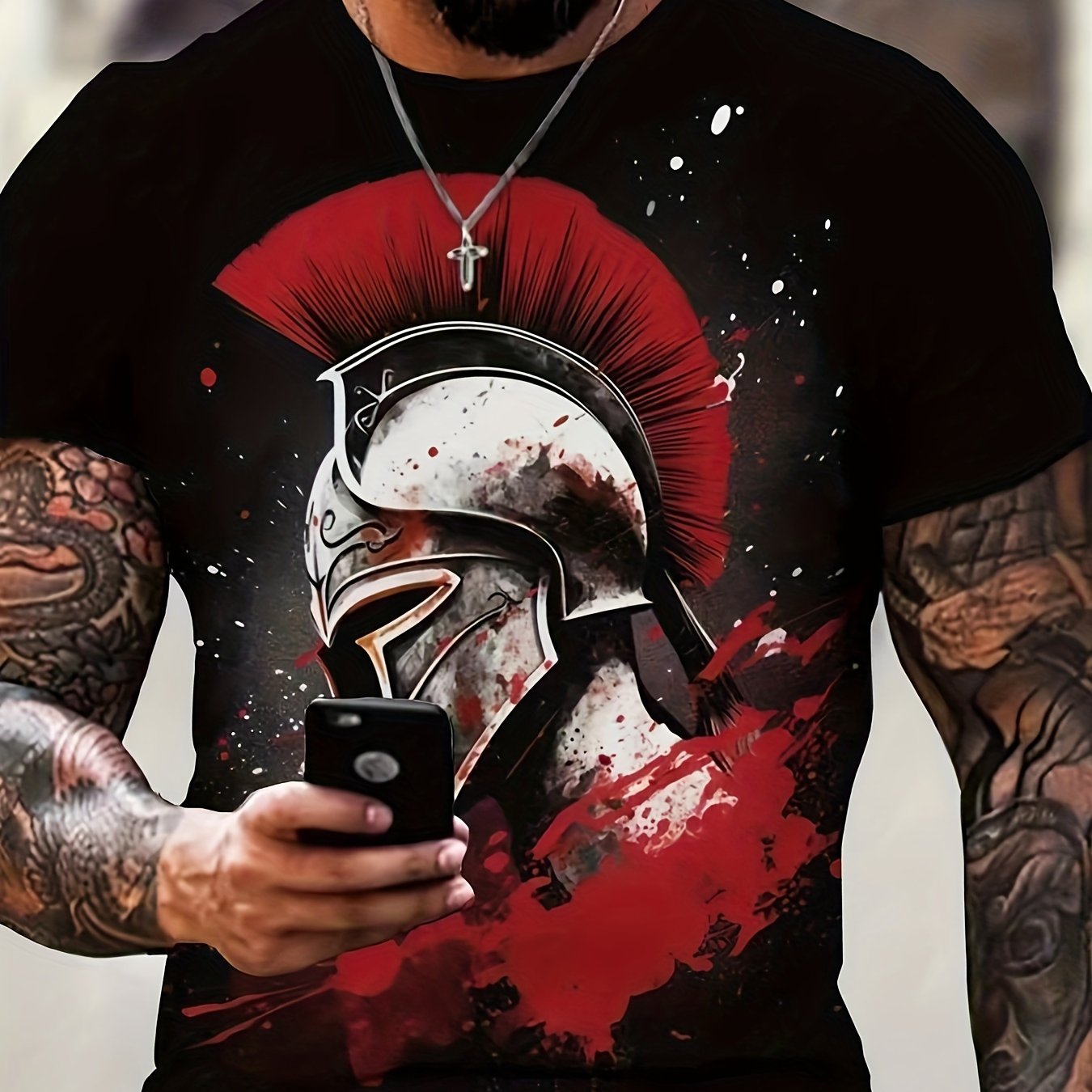 Helmet Pattern Print Men's Short Sleeve T-shirt Graphic Tee