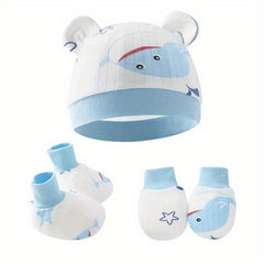 Breathable Baby Hat Cotton Print Gloves & Foot Cover Set