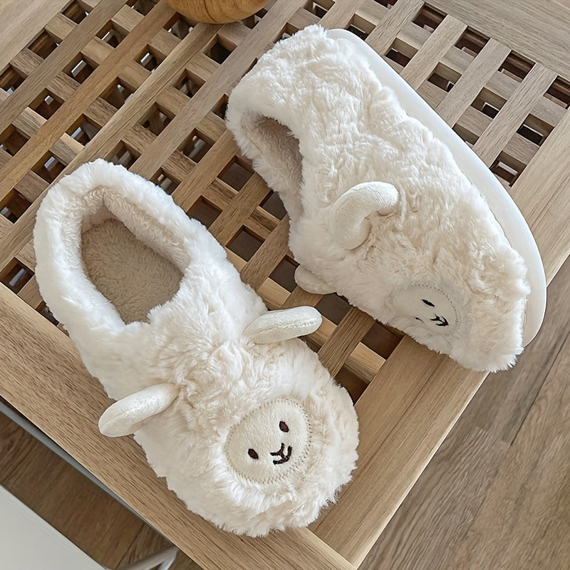 Lamb Decor Slippers Plush Lined Non Slip Winter Warm Shoes
