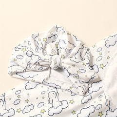 3 Piece Newborn Blanket Kit Rabbit Print Wrap Anti Startle Swaddle Headband