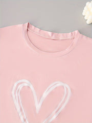 Heart Print NightDress Short Sleeve Pajama Dress Women's Sleepwear