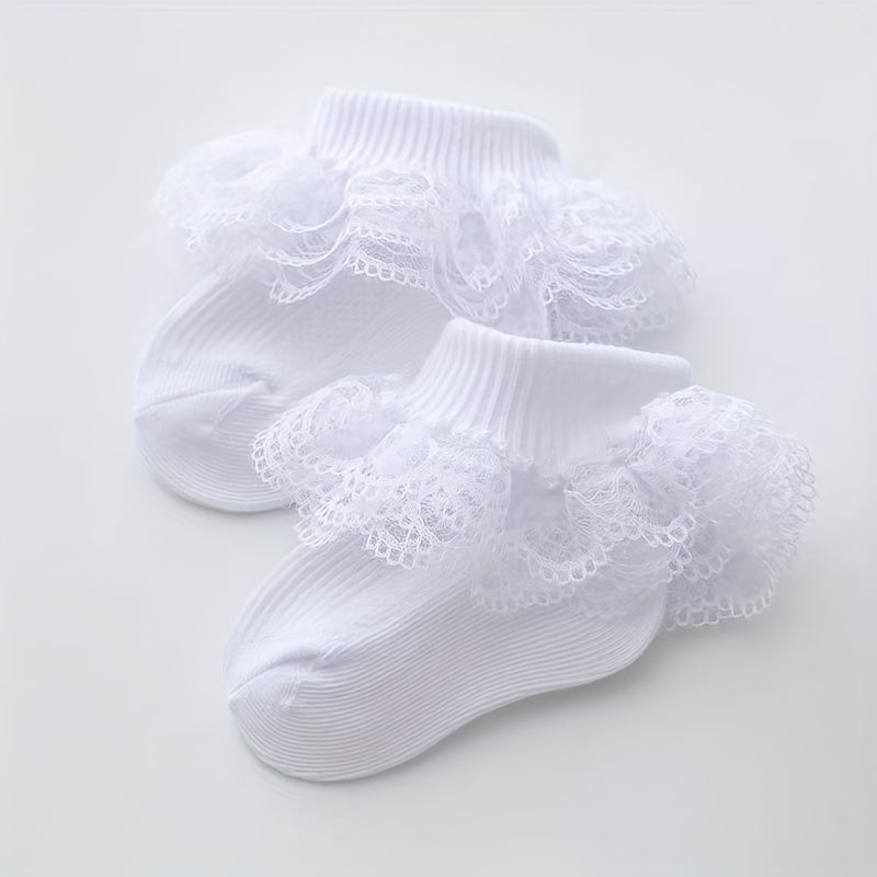 5pairs Baby Girls Lace Ruffle Socks Mesh Breathable Princess Socks