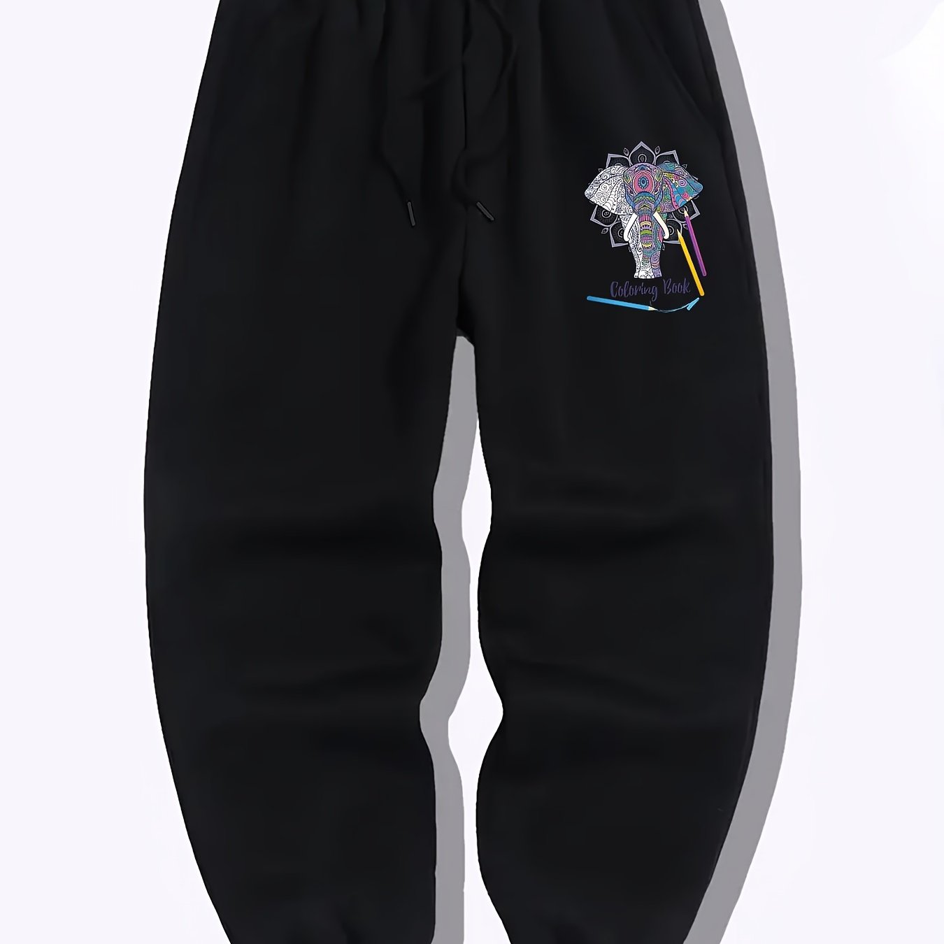 Elephant Pattern Joggers Men's Casual Stretch Waist Drawstring Sports Pants