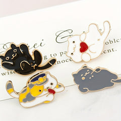Cat And Cat Cartoon Alloy Drop Brooch Fashionable Jewelry Accessories For Women