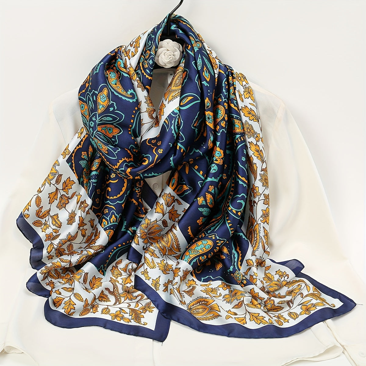 Printed Silky Scarf Sunscreen Satin Shawl Wrap Long Thin Fashionable Wraps