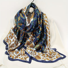 Printed Silky Scarf Sunscreen Satin Shawl Wrap Long Thin Fashionable Wraps