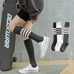 4 Pairs Striped Calf Socks Knee High Stockings