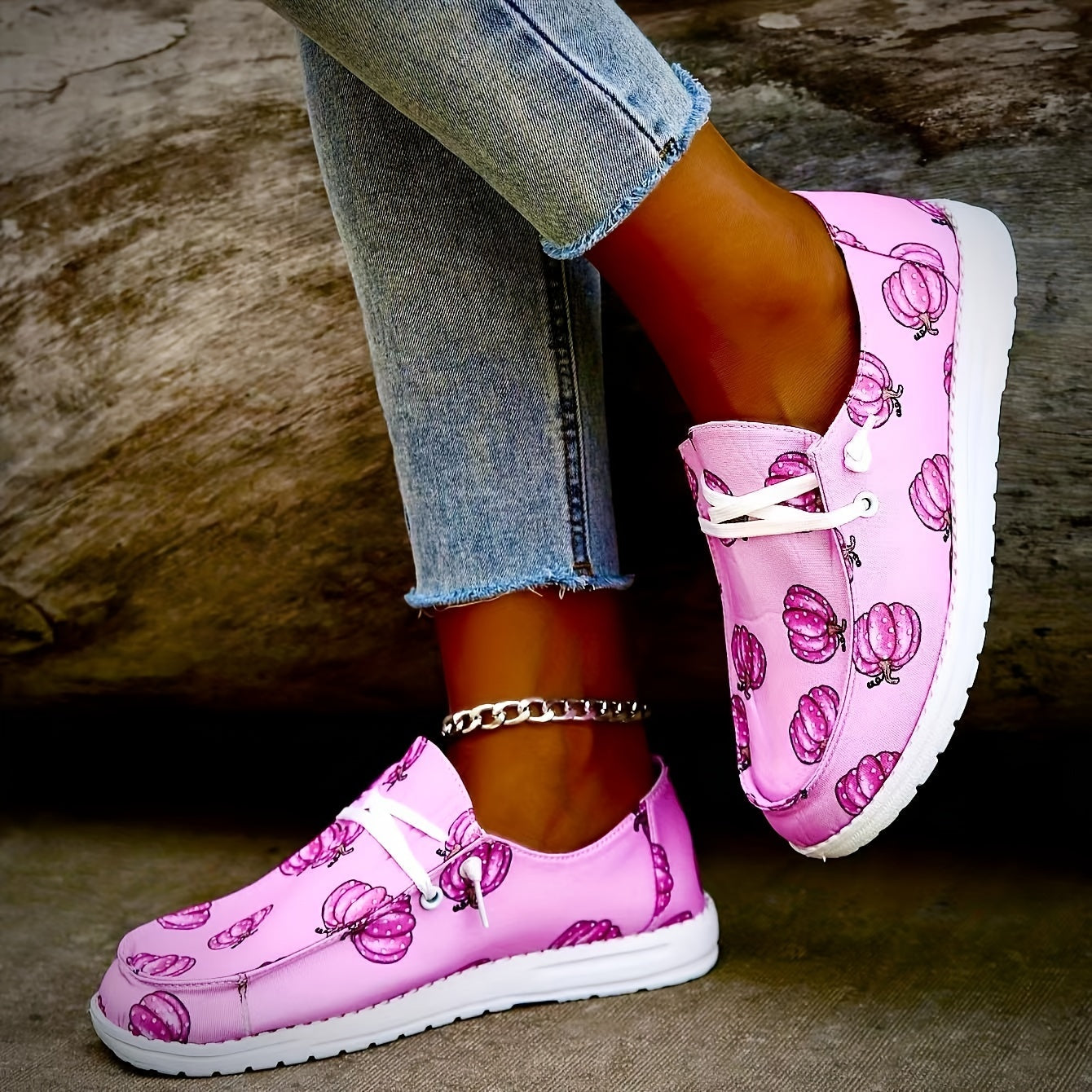 Women's Pumpkin Printed Canvas Shoes Low Round Toe Halloween Shoes