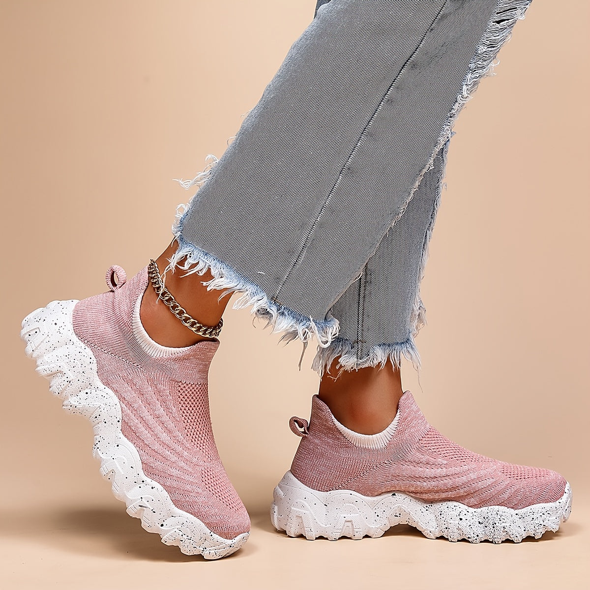 Women's Knitted Running Shoes Lightweight Slip On Sports Shoes