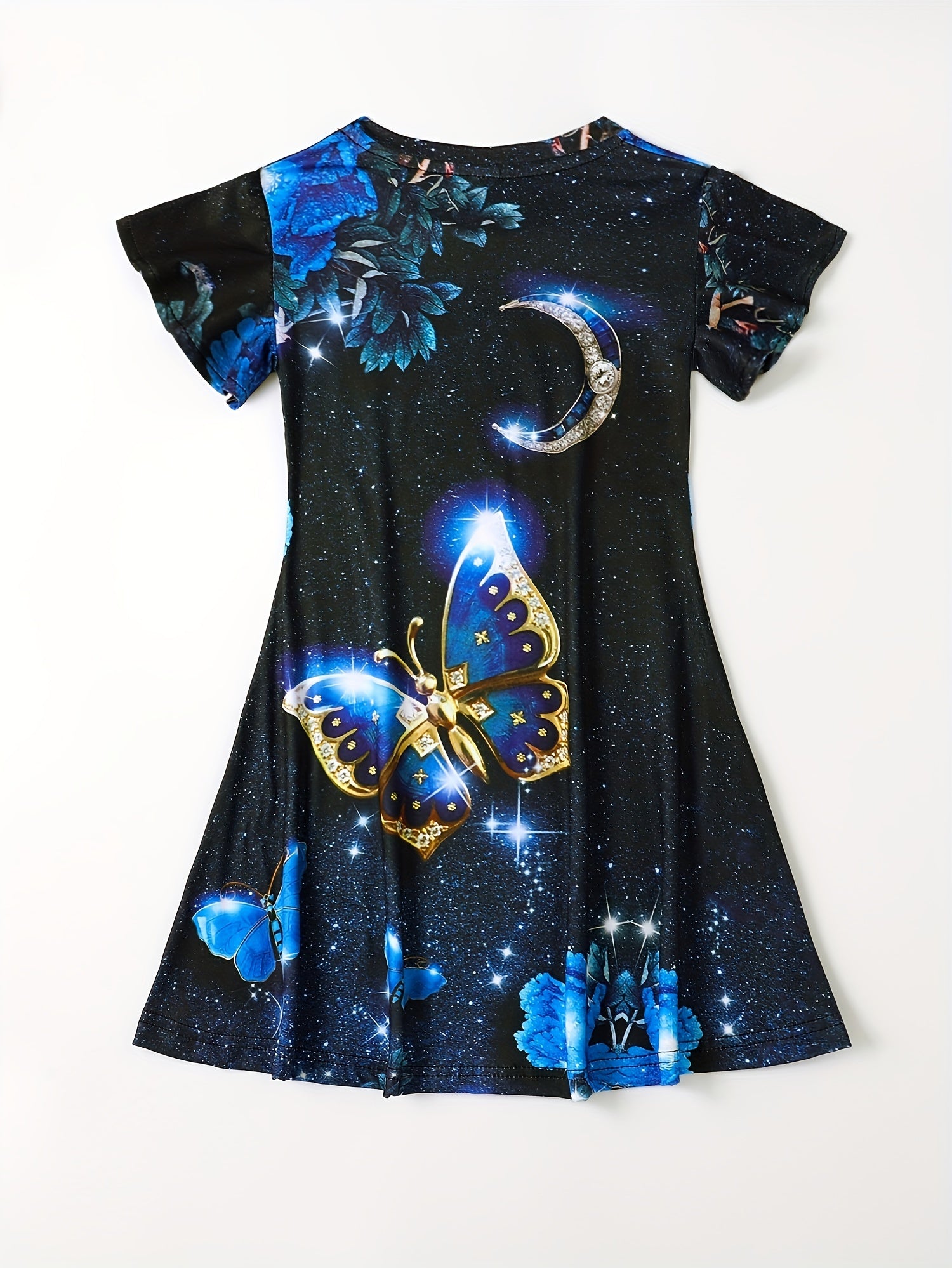 3D Butterfly Graphic Dress Girls Short Sleeve Party Gift Summer