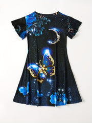 3D Butterfly Graphic Dress Girls Short Sleeve Party Gift Summer