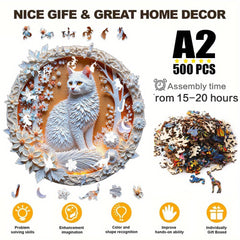A2 Size Cat in Jungle 3D Puzzle Wooden Jigsaw with Floral Frame