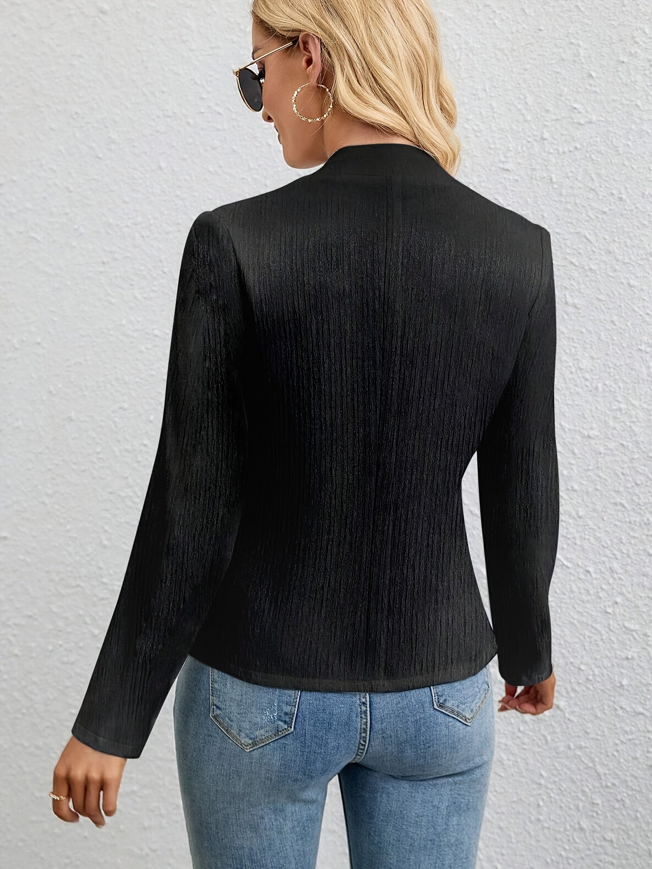 Solid Open Front Blazer Long Sleeve Work Office Outerwear Women's Clothing