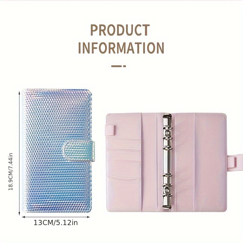 A6 Laser Colorful Loose leaf Book With Zipper Bag 12 Sheets Stickers