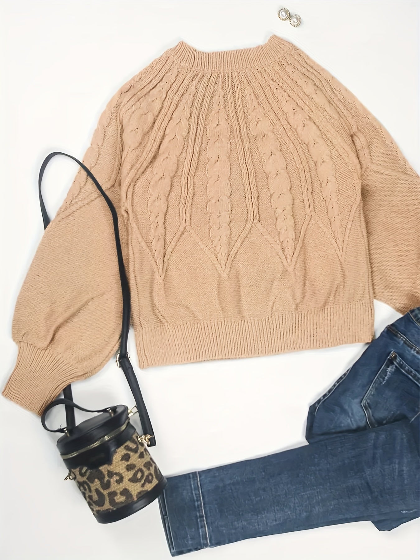 Casual Sweater Women's Plus Plain Jacquard Long Sleeve