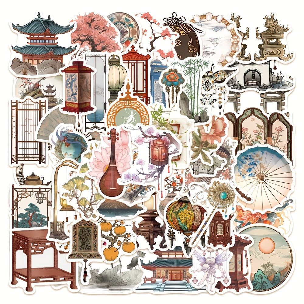 50pcs Retro Chinese Style Small Things Stickers Niche Decorative Stickers