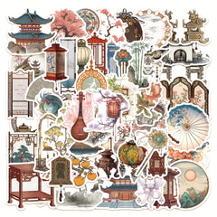 50pcs Retro Chinese Style Small Things Stickers Niche Decorative Stickers