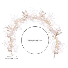 Pearl Floral Headband Golden Leaf Tiara Headgear