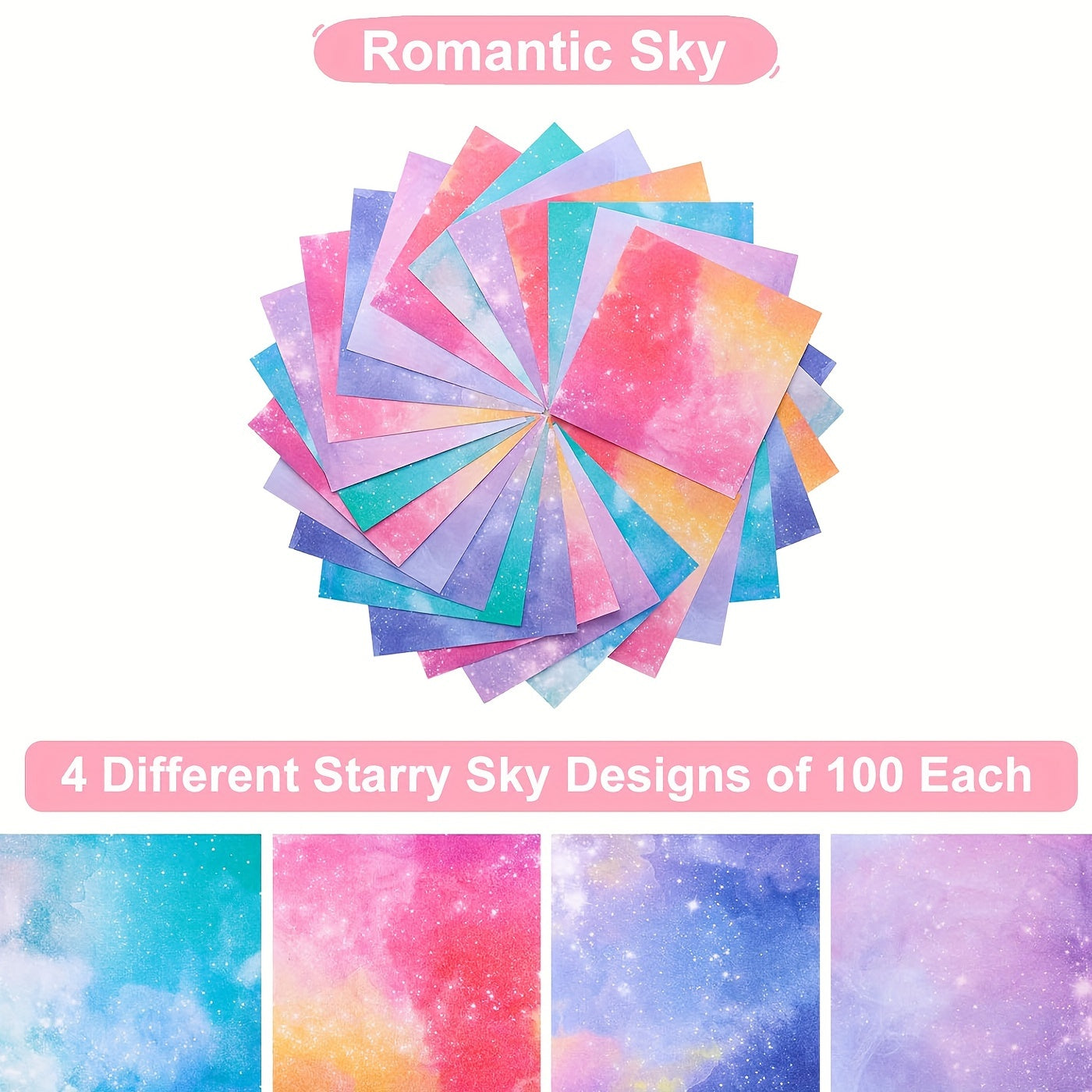 400pcs Origami Paper 9.53cm Square Double-sided Sky Galactic Patterns