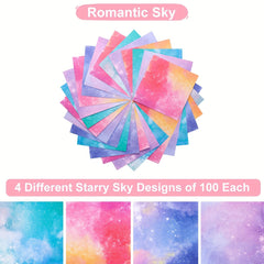 400pcs Origami Paper 9.53cm Square Double-sided Sky Galactic Patterns
