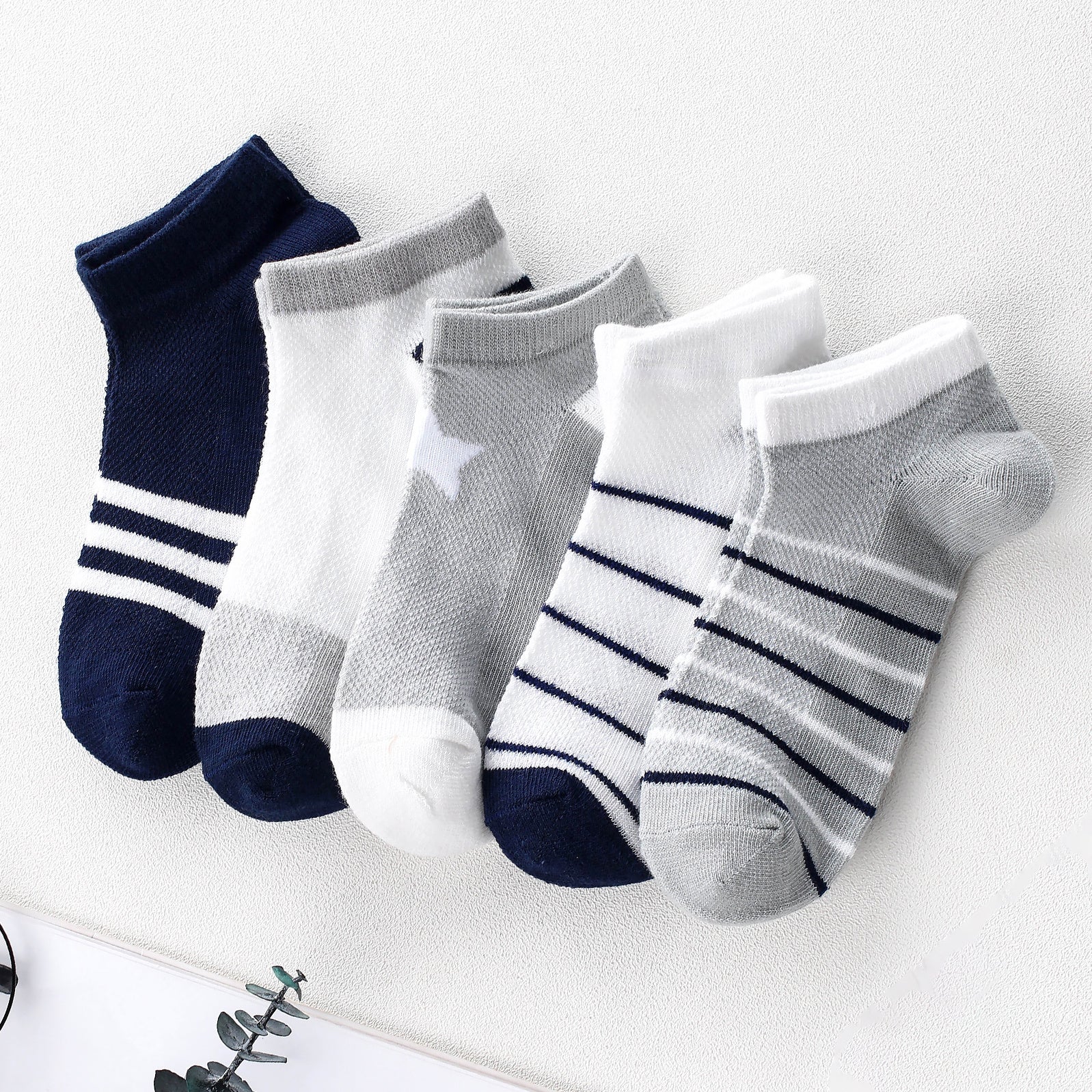 5 Pairs Kids Striped Star Mesh Ankle Socks for Boys and Girls