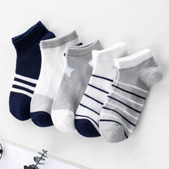 5 Pairs Kids Striped Star Mesh Ankle Socks for Boys and Girls