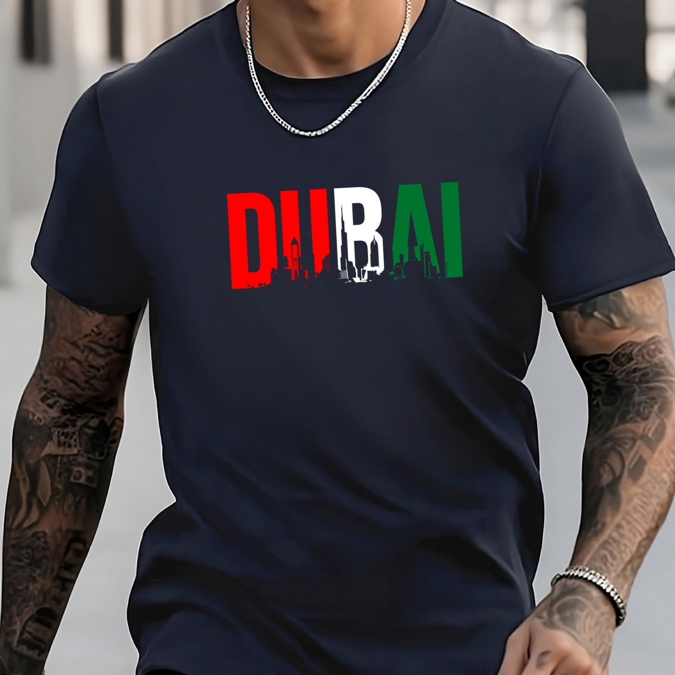 Colorful DuBai Print Men's Graphic Crew Neck Active T-shirt