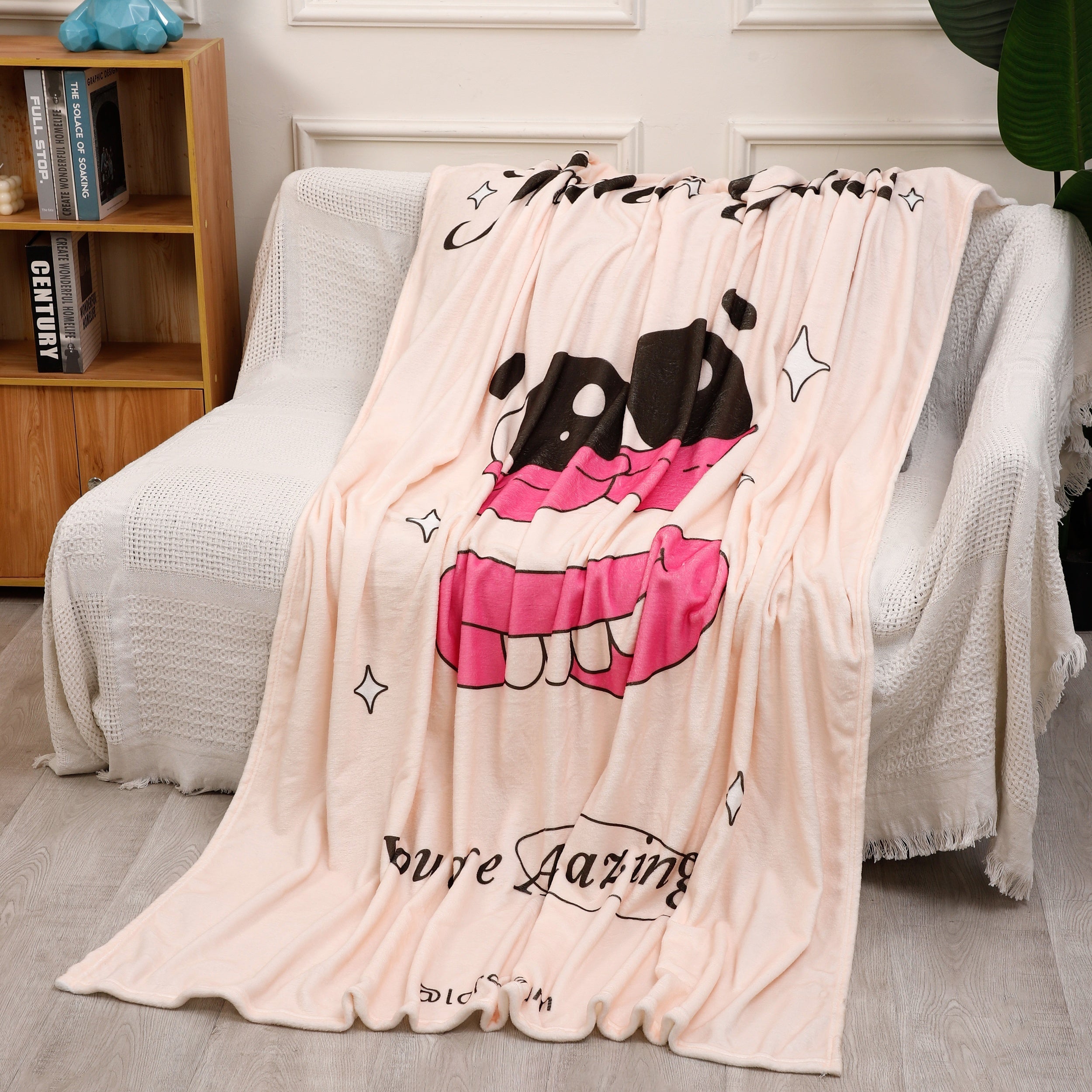 Warm Thank You Printed Flannel Blanket for Sofa Office Bed Camping & Travel